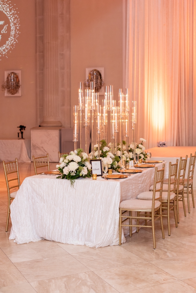 Elegant ballroom table design with statement candles.