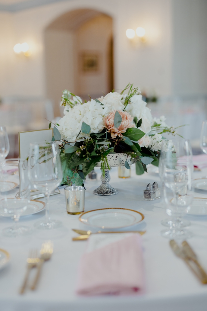 White floral compote centerpiece